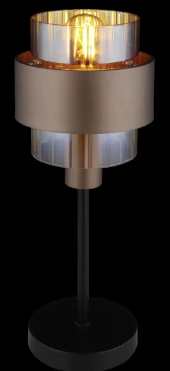 GLOBO Tischlampe MILLEY, Metall/Glas, Höhe 47 cm Braun/Schwarz/Goldfarbig
