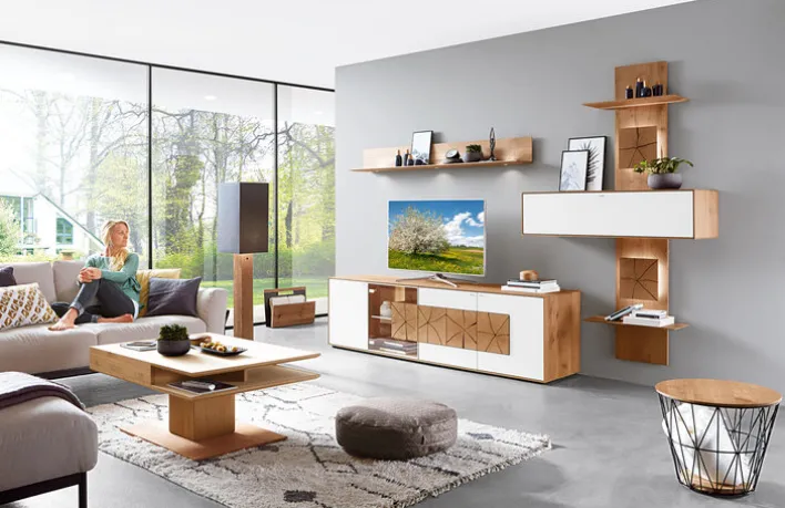 hartmann Wohnwand II CAYA 324 x 223 cm Kerneiche /weiß