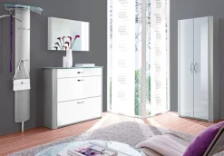 HAUKE HENDRIKS Schuhschrank MELODIE Glas weiß/alufarbig 117 x 97 x 34 cm