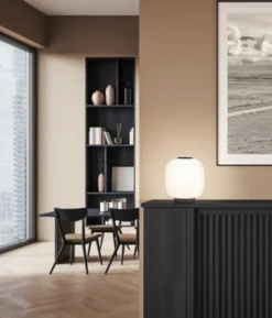 helestra LED Tischlampe MILO Glas Ø 18 cm Höhe 20 cm matt Schwarz/Weiß