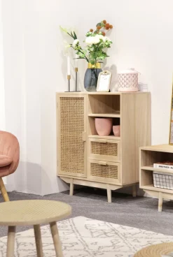 Highboard 70 x 85 cm Braun/ Rattan