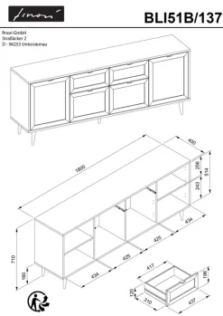 Highboard BALI 101,4 x 139 cm Sonoma Eiche/ Rafia Geflecht