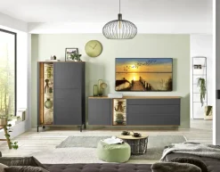 Highboard COMO 101 x 145 cm Anthrazit matt Lack/Asteiche-Dekor