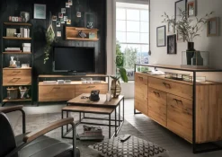 Highboard FRAME 80 x 108 cm Eiche massiv natur geölt/schwarz