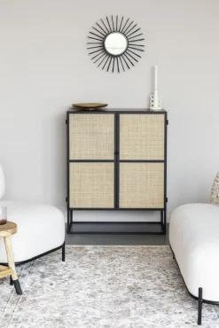 Highboard JOANNA 80 x 100 cm Rattangeflecht/schwarz