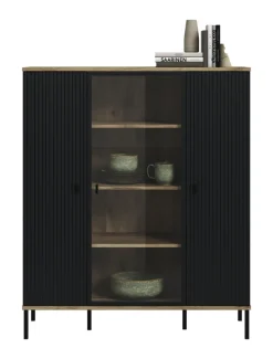 Highboard Lou 137 x 115 x 41 cm Nox Oak Nachbildung Braun/Schwarz