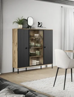 Highboard Lou 137 x 115 x 41 cm Nox Oak Nachbildung Braun/Schwarz