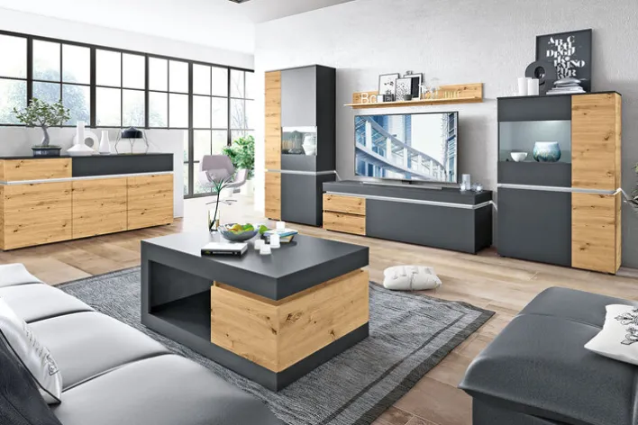 Highboard LUCI 90,4 x 146 cm Eiche grau