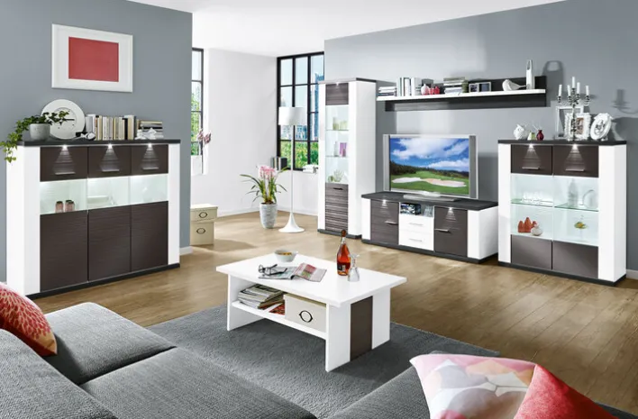 Highboard MANHATTAN 145,1 x 130,6 cm grau/ weiß