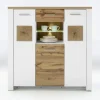 Highboard RAMIRA 122x122 cm Weiß supermatt / Eiche Nachbildung