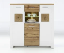 Highboard RAMIRA 122x122 cm Weiß supermatt / Eiche Nachbildung