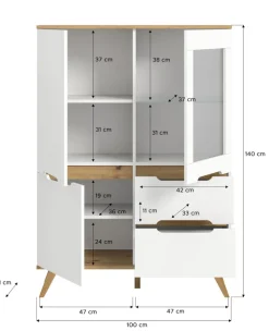 Highboard SCANDI 100x140 cm Weiß Braun Nox Oak Nachbildung