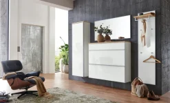 Hängekommode VORTINA 120 x 102 cm Lack weiß/Glas Optiweiß/Abdeckboden Balkeneiche-Dekor