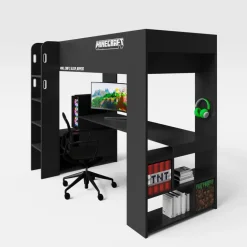 Hochbett MINECRAFT 90 x 200 cm schwarz/ grau