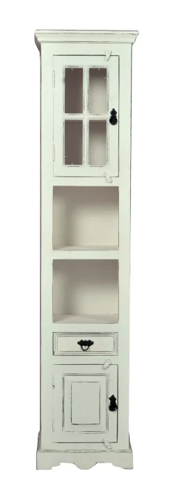 Hochschrank 44 x 188 cm Mango + MDF mit starken Gebrauchsspuren antikweiß