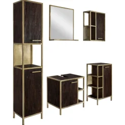 Hochschrank GOLDEN BATH 34,5 x 190 cm Braun/ Goldfarbig