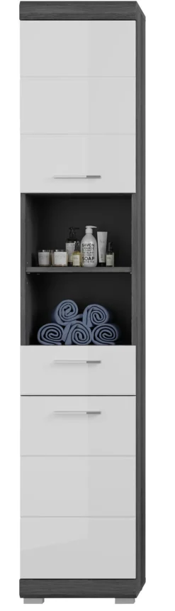 Hochschrank SCOUT 37 x 191 cm grau/ weiß Hochglanz