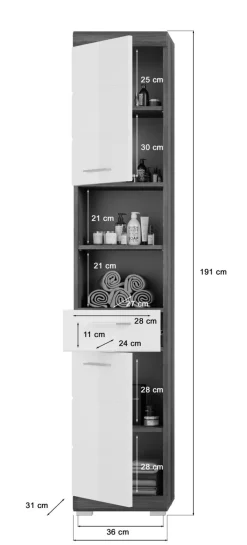 Hochschrank SCOUT 37 x 191 cm grau/ weiß Hochglanz