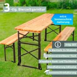 holz4home Bierzeltgarnitur BIERBANK 3-teilig 167 x 50 cm schwarz /naturfarbig