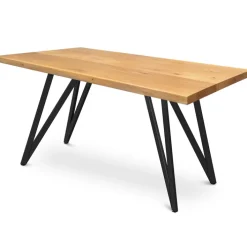 holz4home Esstisch 140 x 80 cm Eiche massiv/Dreieck-Gestell schwarz