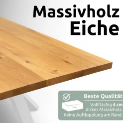 holz4home Esstisch 140 x 80 cm Eiche massiv/Dreieck-Gestell schwarz