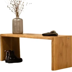holz4home Massivholzbank 120 x 45 cm Eiche geölt mit Baumkante