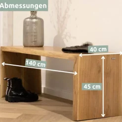 holz4home Massivholzbank 140 x 45 cm Eiche geölt mit Baumkante