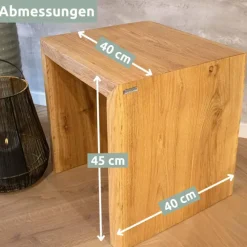 holz4home Massivholzbank 40 x 45 cm Eiche geölt mit Baumkante