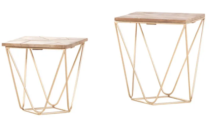 INTERhome Beistelltisch FAME 2-teilig Mango massiv/ goldfarbig