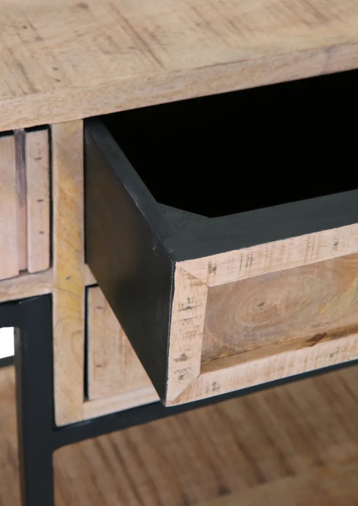 INTERhome Konsole NEMESIS 130 x 75 cm Mango massiv natur/Metallgestell schwarz