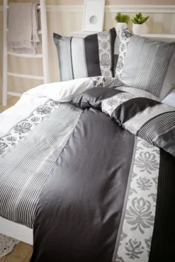 JOOP! Satin-Bettwäsche ORNAMENT STRIPES 155 x 220 cm schwarz