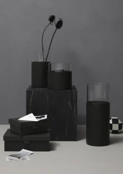 JOOP! Vase CORNFLOWER rund Durchmesser 20 cm Höhe 21 cm Klarglas Kunstleder anthrazit-schwarz