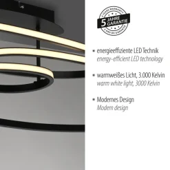 JUST LIGHT LED Deckenlampe LUMACA 81 x 30,5 cm schwarz