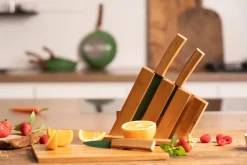 JUST VEGAN Messerblock mit Schneidebrett CERA 5-teilig grün