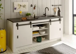 Küche Spültisch SHERWOOD ca. 201 x 93 x 64 cm Pinie Weiss Dekor