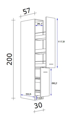 Küchen Apothekerschrank NEO 30 x 200 x 57 cm weiß
