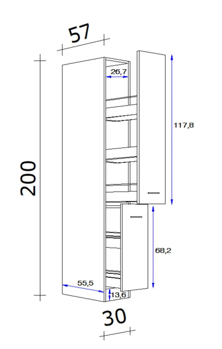 Küchen Apothekerschrank NEO 30 x 200 x 57 cm weiß