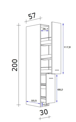 Küchen Apothekerschrank WITO 30 x 200 x 57 cm weiß