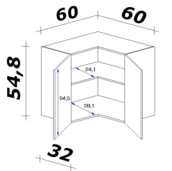 Küchen Eckhängeschrank AVILA 60 cm Eiche /weiß matt