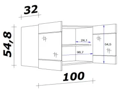 Küchen Glas-Hängeschrank AVILA 100 cm Eiche /weiß matt