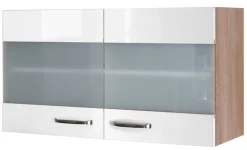 Küchen Glas-Hängeschrank LUKE 100 cm Eiche/ weiß