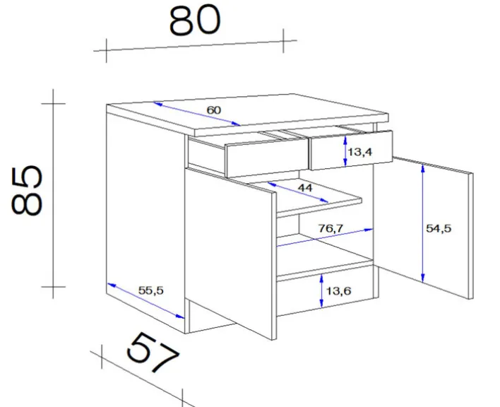 Küchen Unterschrank NANO 80 x 85 cm Buche