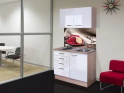 Küchenblock LUKE Hochglanz Weiß/ Sonoma Eiche ca. 100 / 200 / 60 cm grau