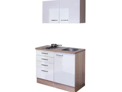 Küchenblock LUKE Hochglanz Weiß/ Sonoma Eiche ca. 100 / 200 / 60 cm grau