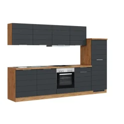 Küchenzeile KOPENHAGEN 300cm Wotan Eiche Dekor/Matt-Grau