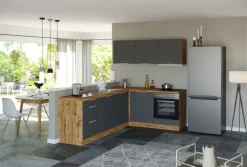 Küchenzeile Kopenhagen Matt-Grau ca. 240/180 x 200 x 60 cm