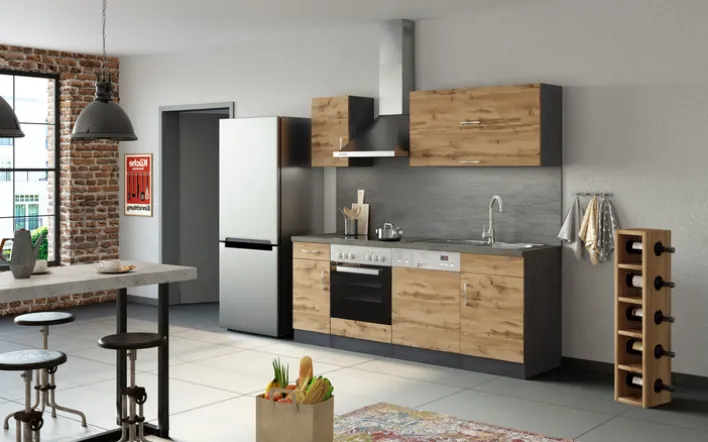 Küchenzeile ODENSE 210 cm Graphit/ Wotan Eiche Dekor