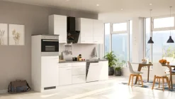 Küchenzeile PETE Weiß Matt/Weiß Caledonia Dekor ca. 280x234x60 cm