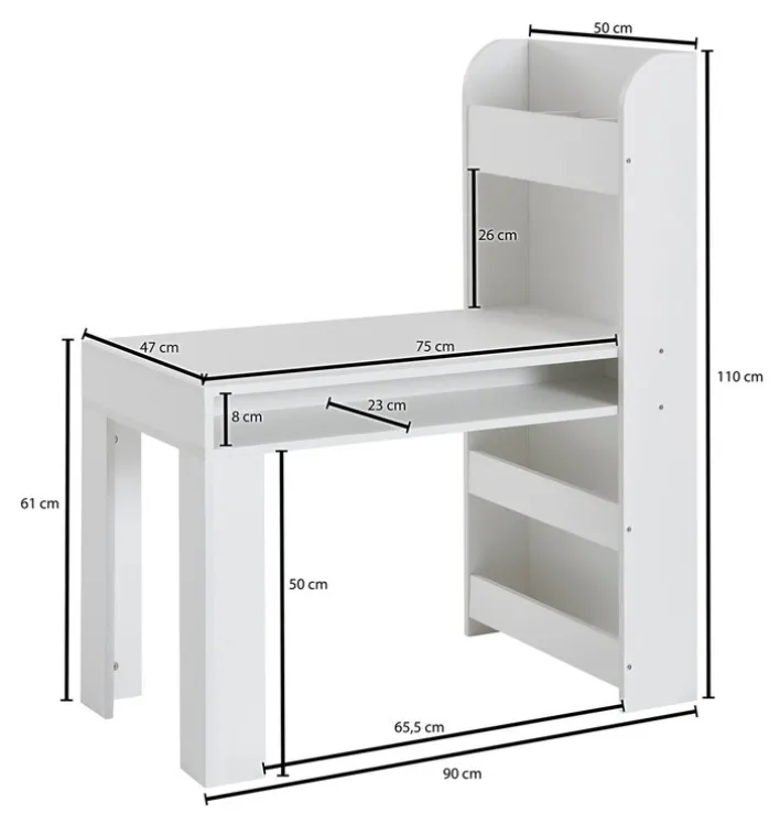 Kinder Schreibtisch mit Regal 50 x 110 cm weiß