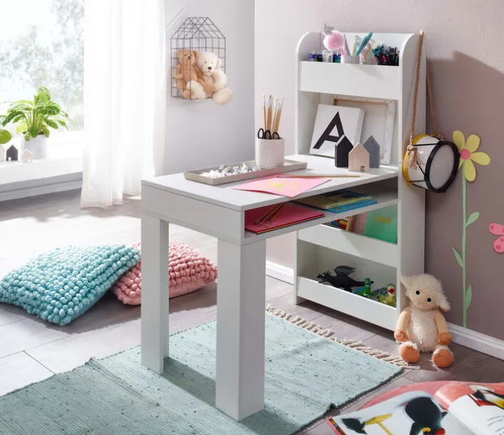 Kinder Schreibtisch mit Regal 50 x 110 cm weiß